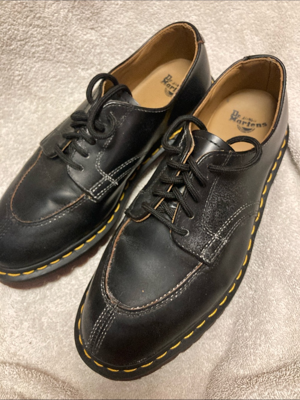 Dr. Martens Black Leather 2046 Moc Toe Oxford with Yellow Stitching